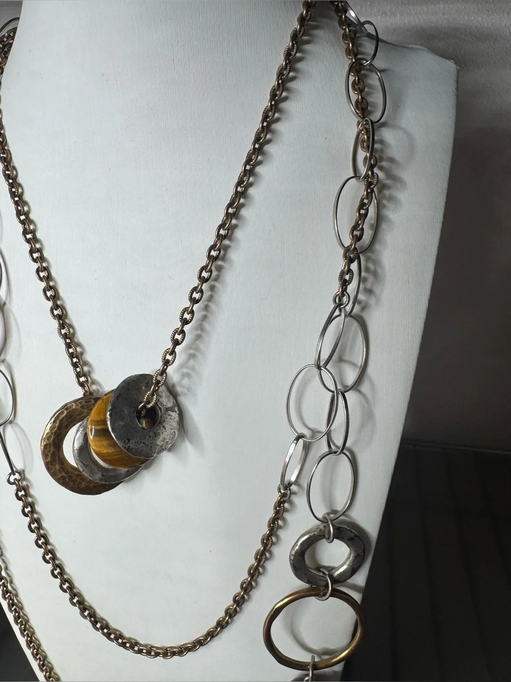 Layered Mixed-Metal Circle Pendant Necklace in Gold and Silver boho statement
